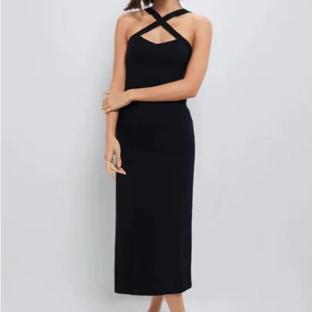 Black Criss Cross Sheath Midi Dress